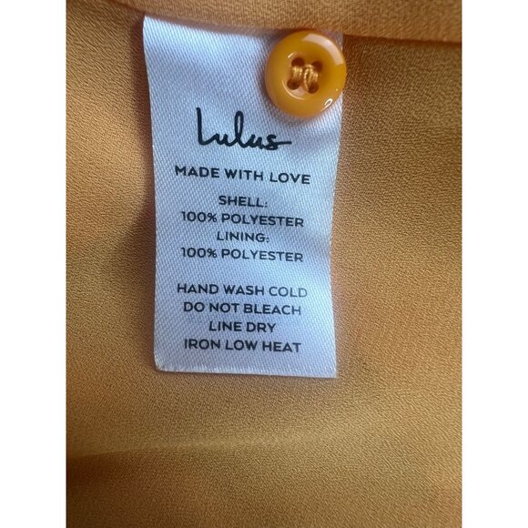 Lulus Castana Mustard Yellow Button-Up Dress With Ruffle Sleeves & Tie Back XL - Picture 6 of 16